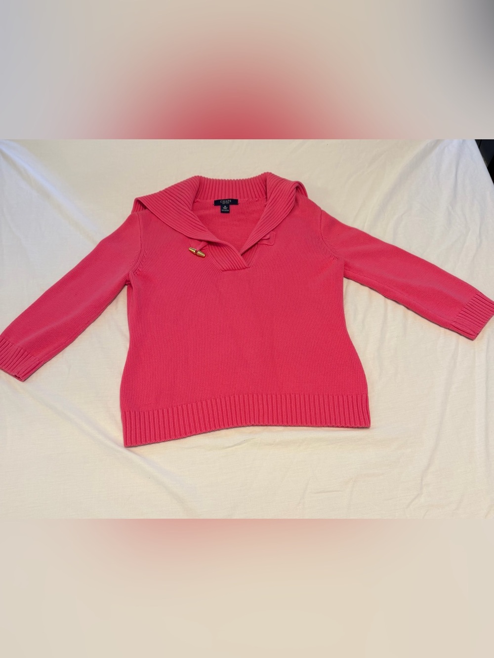 Chaps Pink Shawl Collar Knit Preppy Sweater Size M